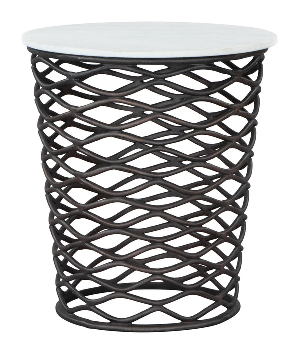 Zuo Modern King Marble, MDF, Aluminum Modern Commercial Grade Side Table White, Antique Bronze Marble, MDF, Aluminum