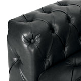 Sagewood Contemporary Faux Leather Tufted 3 Seater Sofa, Midnight Black and Dark Brown Noble House