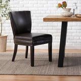 Jackie Contemporary Bonded Leather Dining Chair with Nailhead Accents, Brown and Dark Brown Noble House