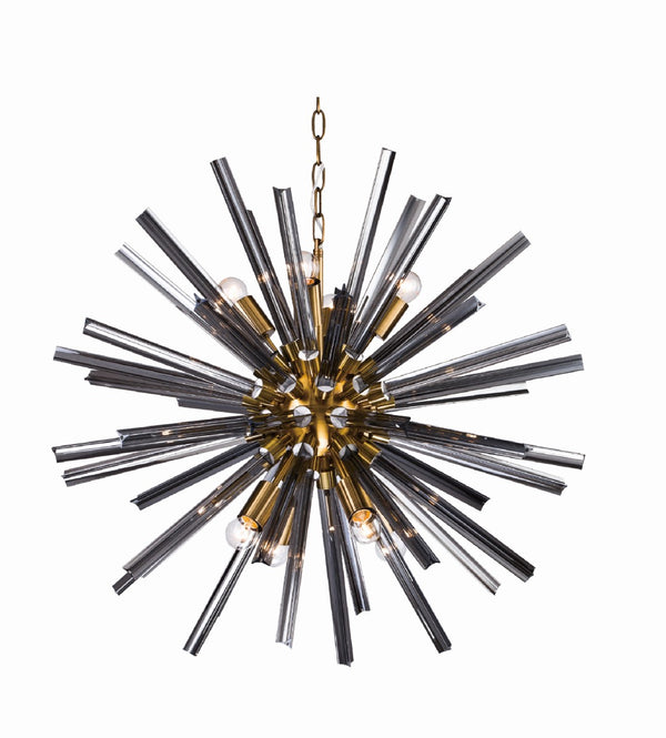 Bethel Gold Chandelier with Smoke Glass Spikes – Elegant Iron & Glass Fixture for Any Room Decor