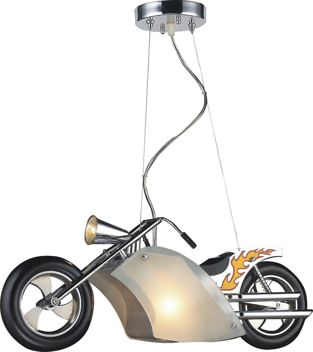 Bethel Unique Motorcycle Design Children's Lighting Fixture in White Metal & Frosted Glass Finish