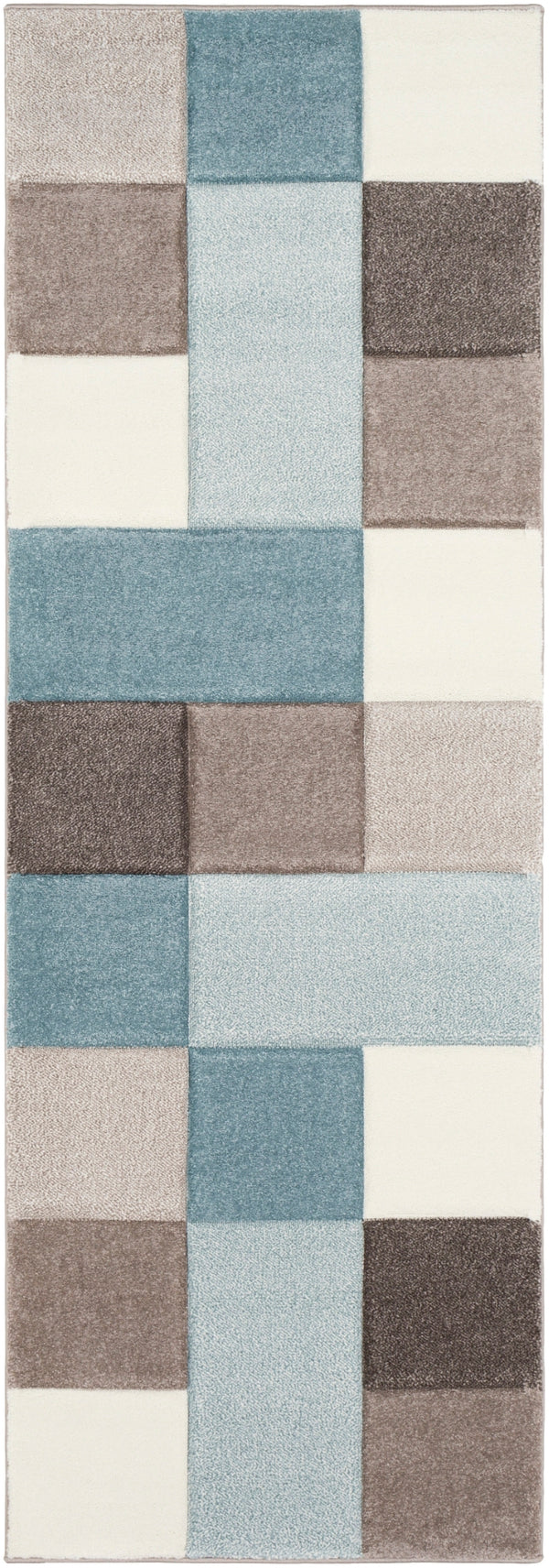 Santa Monica SAC-2300 Modern Polypropylene Rug SAC2300-2776 Aqua, Dark Brown, Taupe, Ivory 100% Polypropylene 2'7" x 7'7"