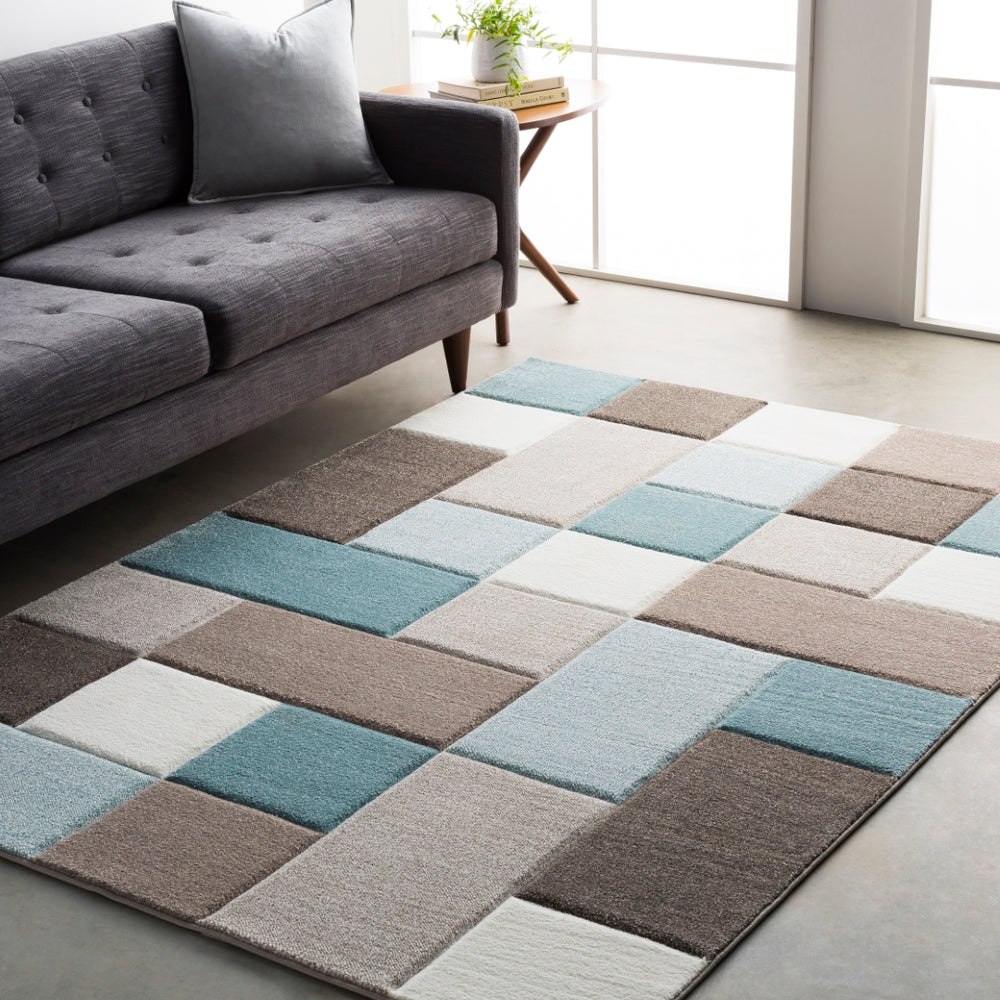 Santa Monica SAC-2300 Modern Polypropylene Rug SAC2300-679 Aqua, Dark Brown, Taupe, Ivory 100% Polypropylene 6'7" x 9'