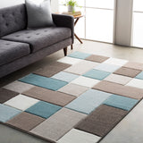 Santa Monica SAC-2300 Modern Polypropylene Rug SAC2300-710103 Aqua, Dark Brown, Taupe, Ivory 100% Polypropylene 7'10" x 10'2"