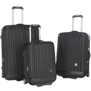 3 Piece Oneonta Luggage Set Black Stripe 100% Polyester