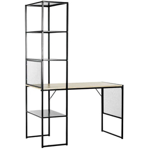 Aba Modular Writing Desk with Open & Closed Shelving, Stylish Black MDF & Iron Design, 46"W