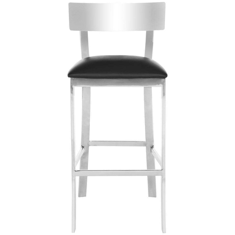 Abby 39"H Polished Stainless Steel Bar Stool with Chic Black Upholstery for Modern Spaces