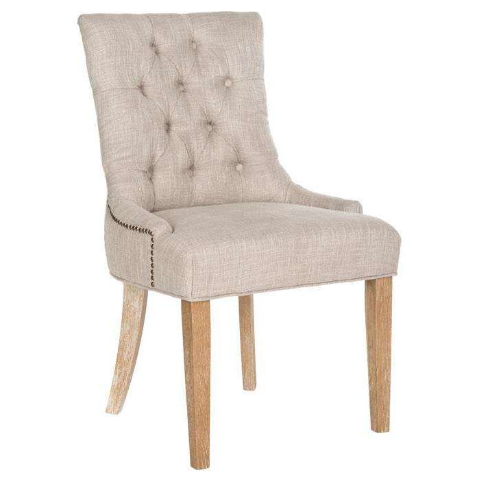 Abby Side Chairs - Set of 2 Chic Grey Tufted Upholstered Dining Chairs with White Wash Birch Legs