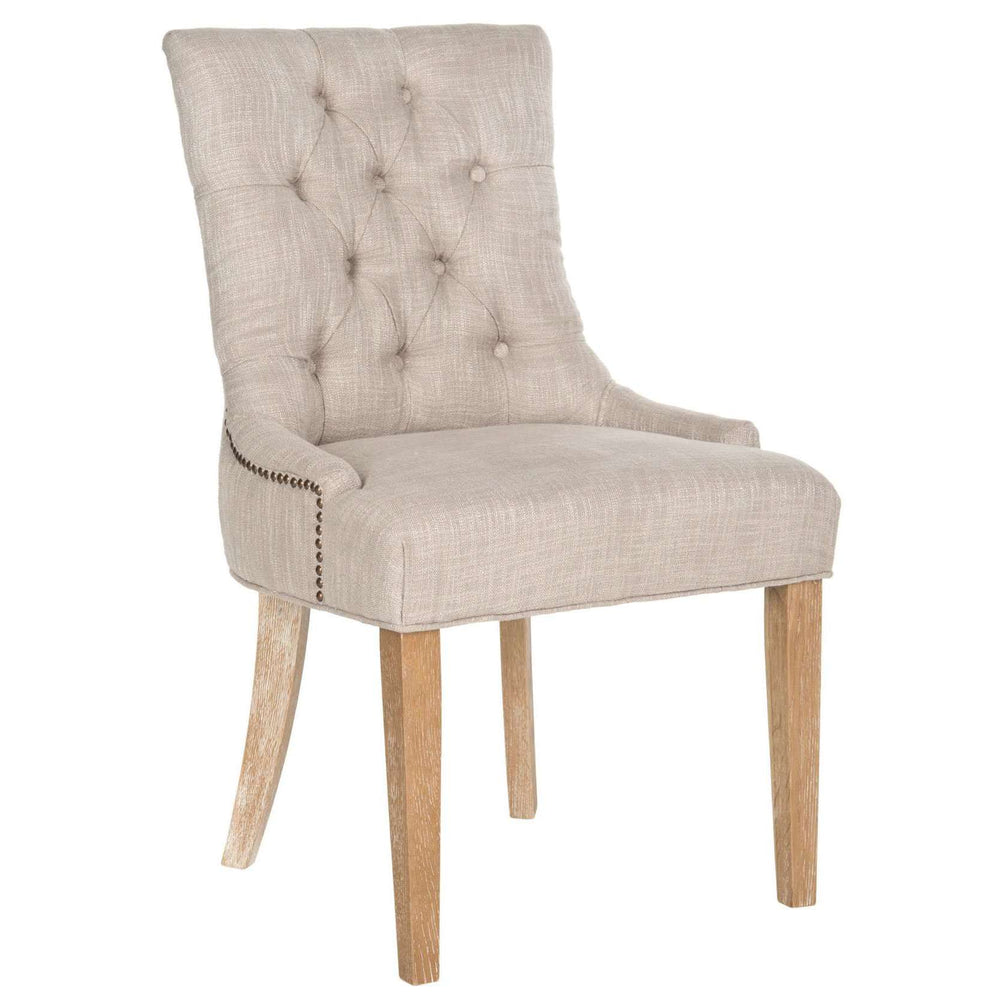 Abby Side Chairs - Set of 2 Chic Grey Tufted Upholstered Dining Chairs with White Wash Birch Legs