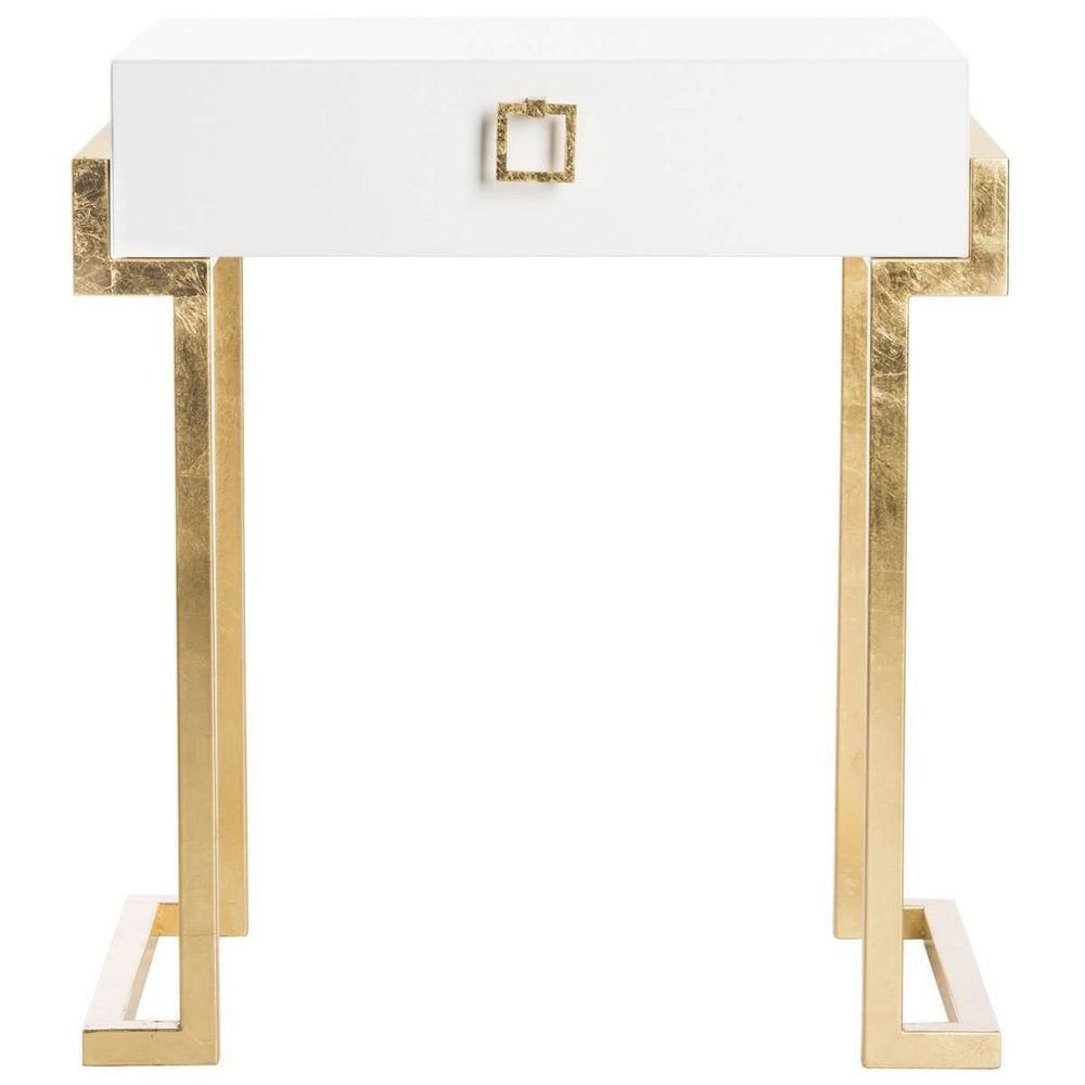 Abele Modern Accent Table with High Gloss Lacquer Finish and Elegant Brass Hardware for Glamour