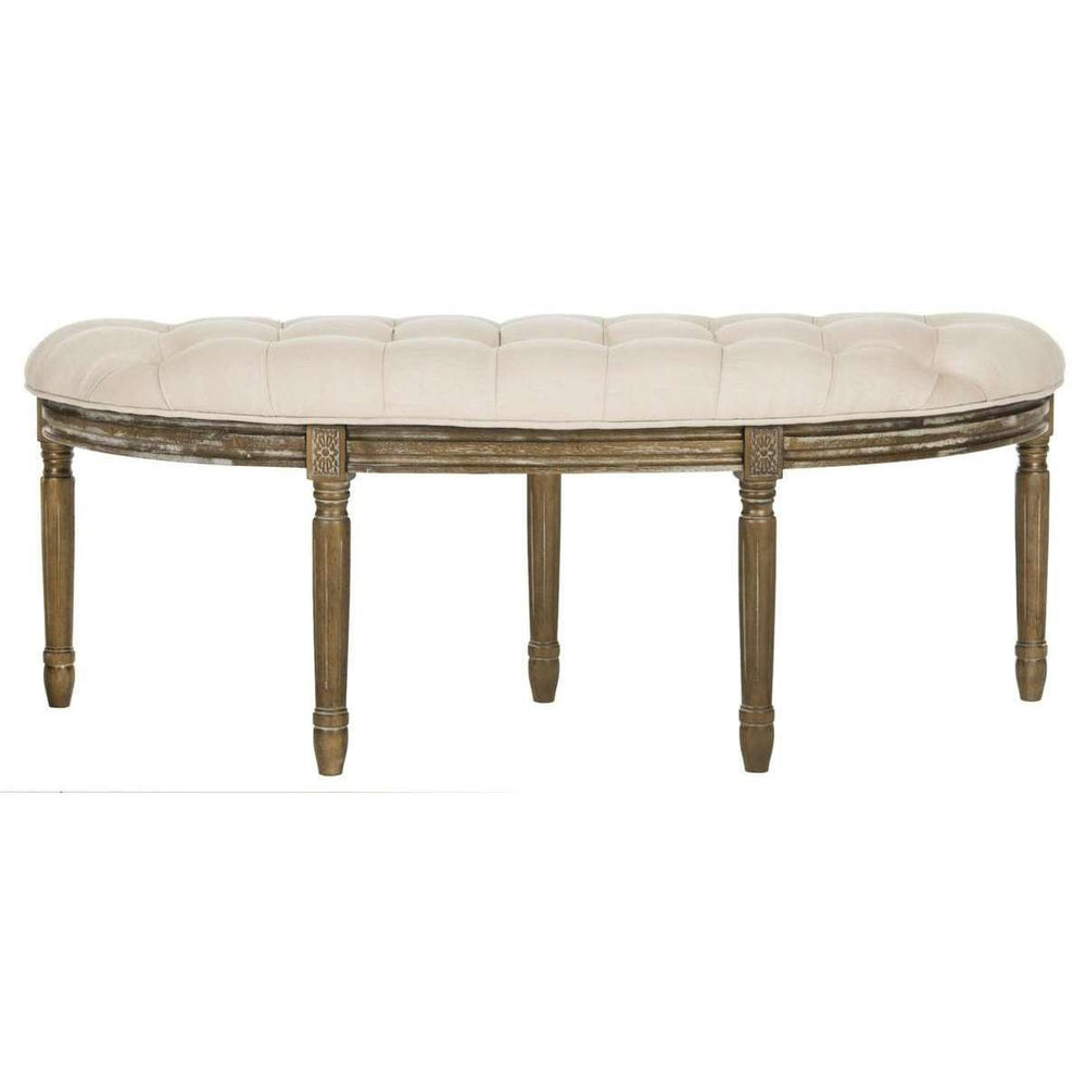 Abilene Tufted Semi Circle Bench with Elegant Wood Frame and Luxurious Linen Upholstery