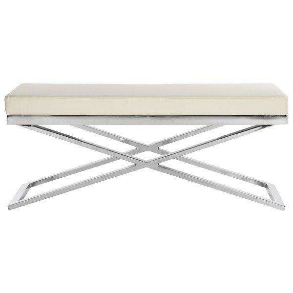 Acra Bench - Elegant White PU Leather Upholstery with Polished Chrome Finish for Modern Interiors