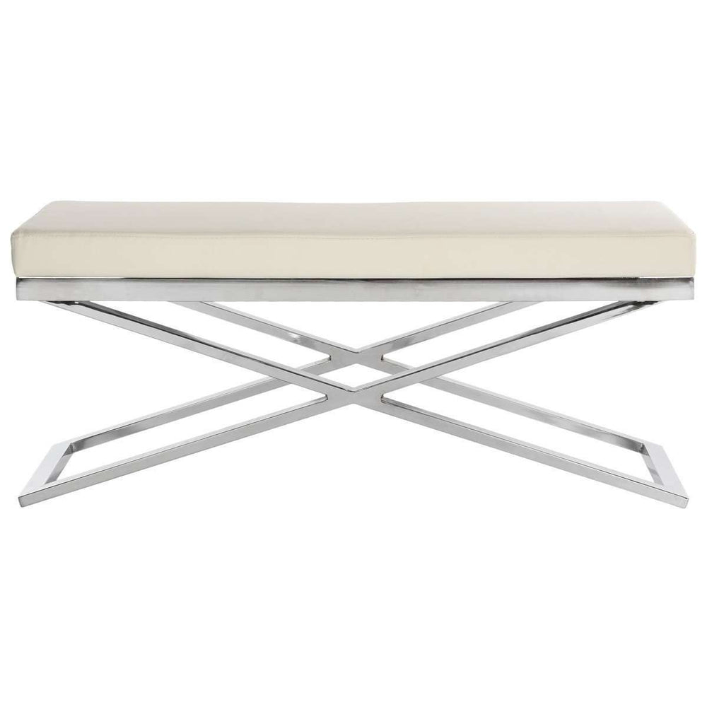 Acra Bench - Elegant White PU Leather Upholstery with Polished Chrome Finish for Modern Interiors