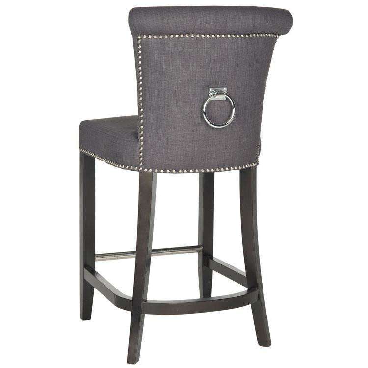 Addo Ring Counter Stool - Elegant Charcoal Linen Design with Button Tufts and Stylish Metal Accents