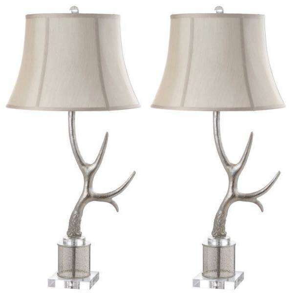 Adele Antler Table Lamp Set of 2 - Rustic Silver & Cream Design with Glass Base for Elegant Décor