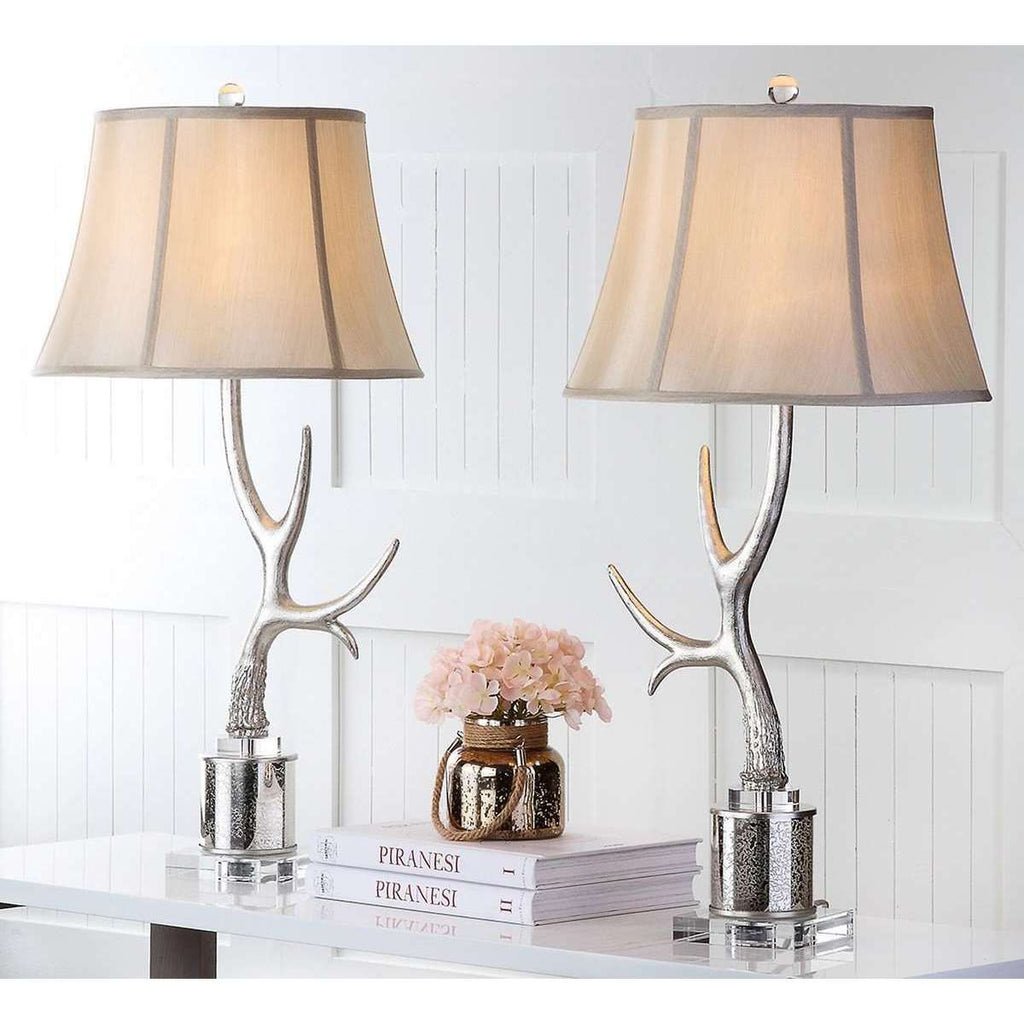 Adele Antler Table Lamp 16" Silver Cream Clear Polyster Resin Glass - Set of 2