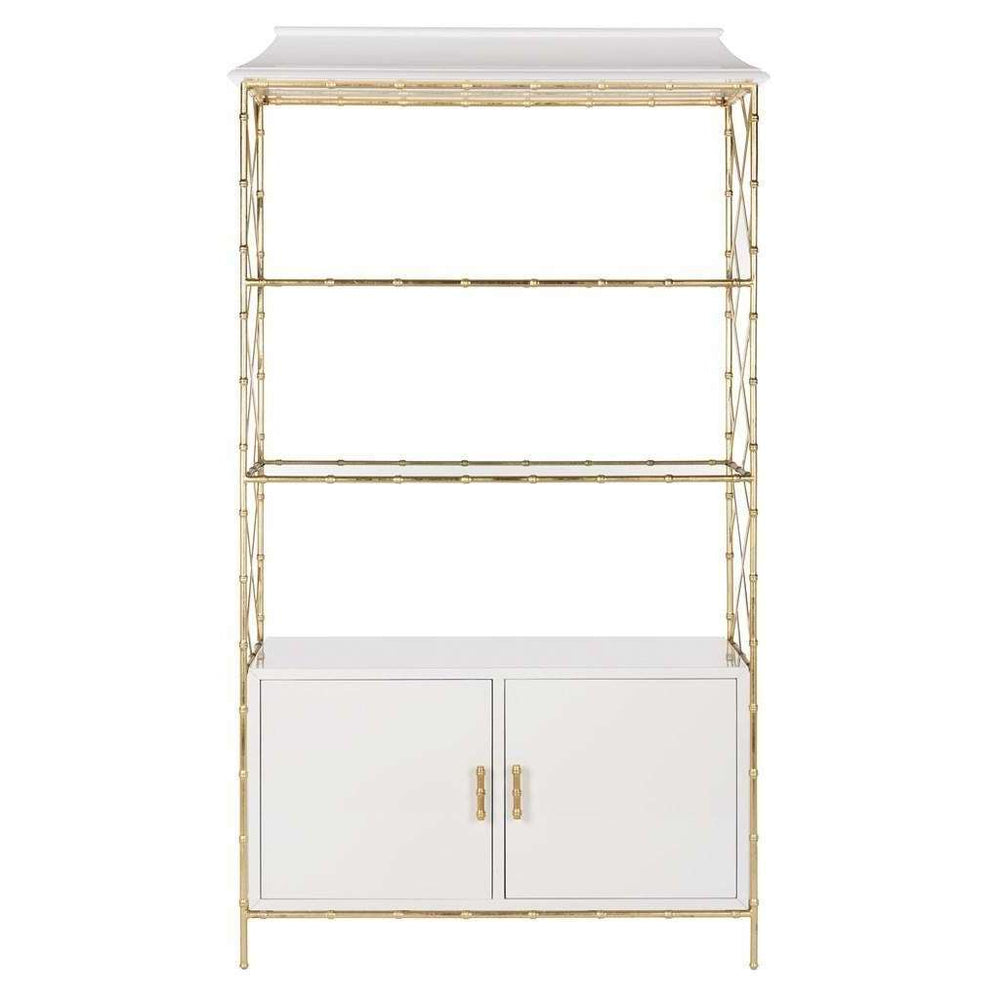 Adelia Contemporary Lacquer Bookshelf with Gold Leaf Hardware – Stylish Storage for Modern Spaces