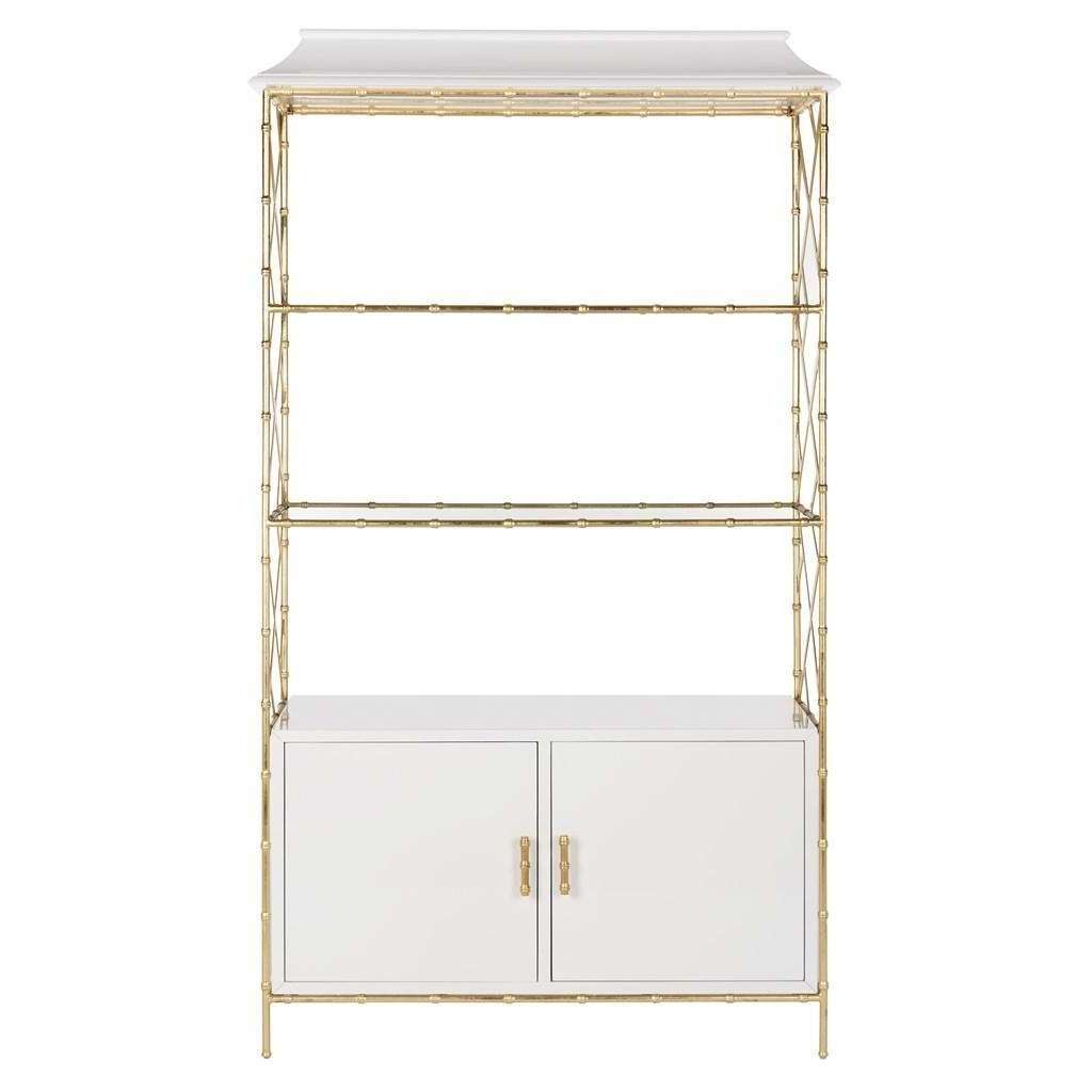 Adelia Bookshelf Lacquer White Gold Metal Wood MDF Couture