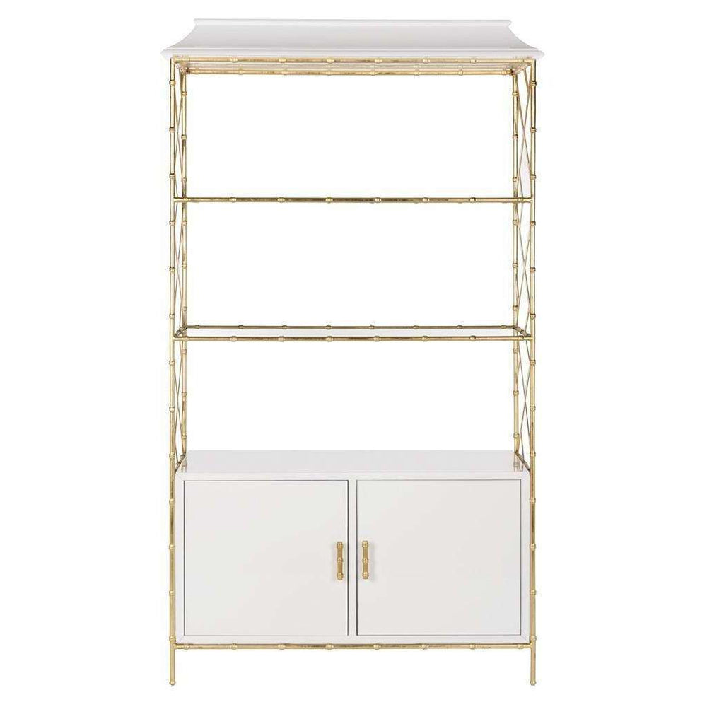 Adelia Contemporary Lacquer Bookshelf with Gold Leaf Hardware – Stylish Storage for Modern Spaces