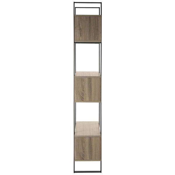 Adhara Mid-Century Etagere - Stylish Oak & Black Iron Storage Solution for Modern Living Rooms