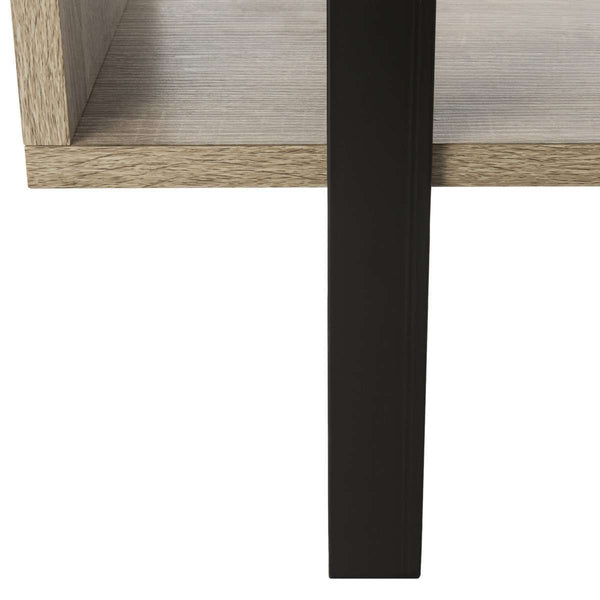 Adhara Mid-Century Etagere - Stylish Oak & Black Iron Storage Solution for Modern Living Rooms
