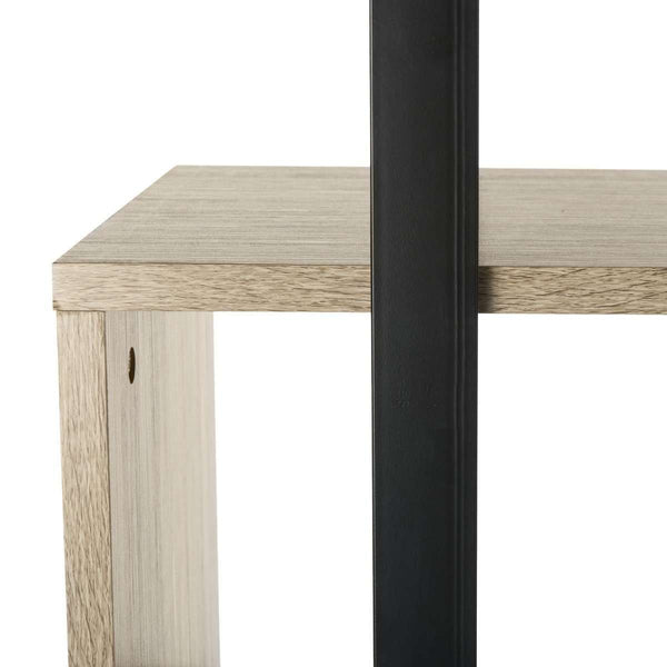 Adhara Mid-Century Etagere - Stylish Oak & Black Iron Storage Solution for Modern Living Rooms