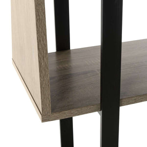 Adhara Mid-Century Etagere - Stylish Oak & Black Iron Storage Solution for Modern Living Rooms
