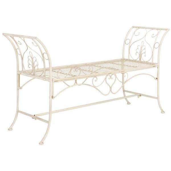 Adina Garden Bench - Charming 51.25" Outdoor Metal Iron Seating in Antique White Finish