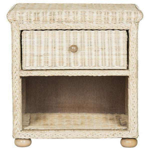 Adira Wicker Nightstand with Drawer - Natural White Wash Rattan for Organic Luxe Bedroom Style