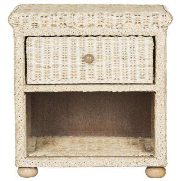 Adira Wicker Nightstand with Drawer - Natural White Wash Rattan for Organic Luxe Bedroom Style