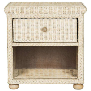 Adira Wicker Nightstand with Drawer - Natural White Wash Rattan for Organic Luxe Bedroom Style