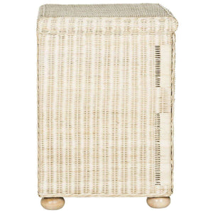 Adira Wicker Nightstand with Drawer - Natural White Wash Rattan for Organic Luxe Bedroom Style