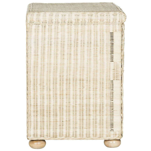 Adira Wicker Nightstand with Drawer - Natural White Wash Rattan for Organic Luxe Bedroom Style