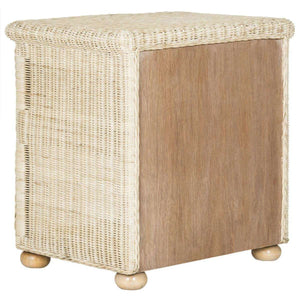 Adira Wicker Nightstand with Drawer - Natural White Wash Rattan for Organic Luxe Bedroom Style