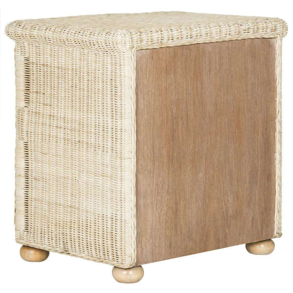 Adira Wicker Nightstand with Drawer - Natural White Wash Rattan for Organic Luxe Bedroom Style