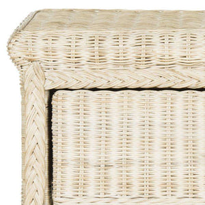 Adira Wicker Nightstand with Drawer - Natural White Wash Rattan for Organic Luxe Bedroom Style