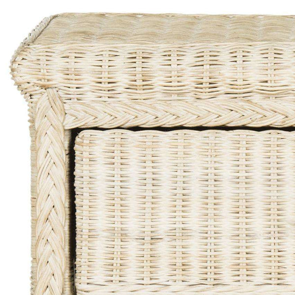 Adira Wicker Nightstand with Drawer - Natural White Wash Rattan for Organic Luxe Bedroom Style