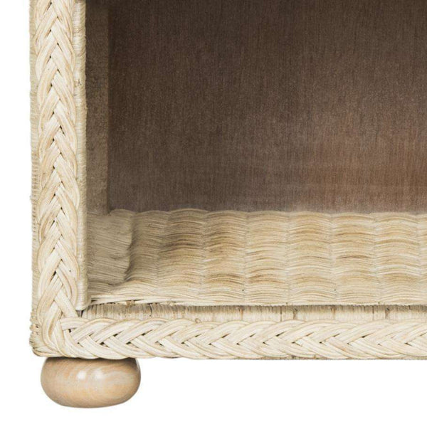 Adira Wicker Nightstand with Drawer - Natural White Wash Rattan for Organic Luxe Bedroom Style