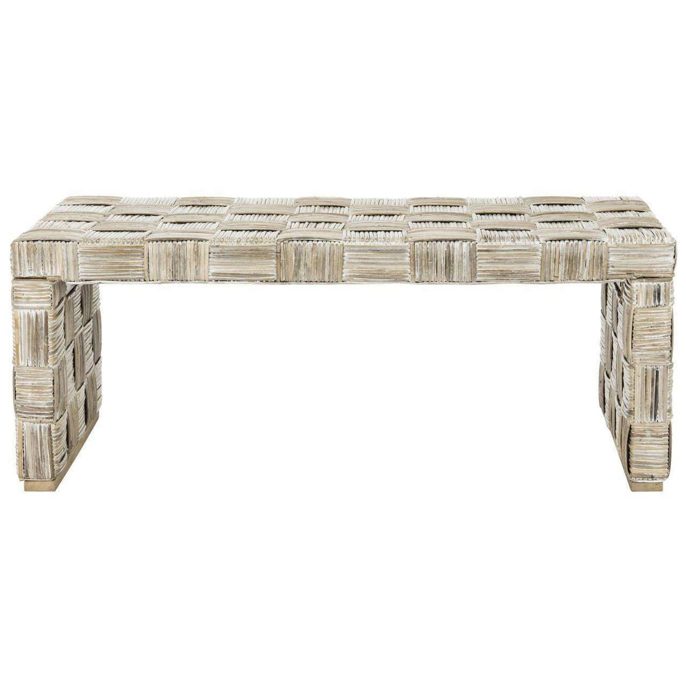 Adkin Rattan Coffee Table in White Wash Kubu & Navy Mango Wood – Luxury Safari-Inspired Design