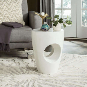 Aishi Modern Concrete Round Accent Table for Indoor and Outdoor Use – Artistic Sculptural Design