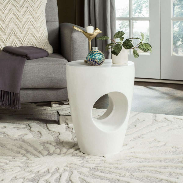 Aishi Modern Concrete Round Accent Table for Indoor and Outdoor Use – Artistic Sculptural Design