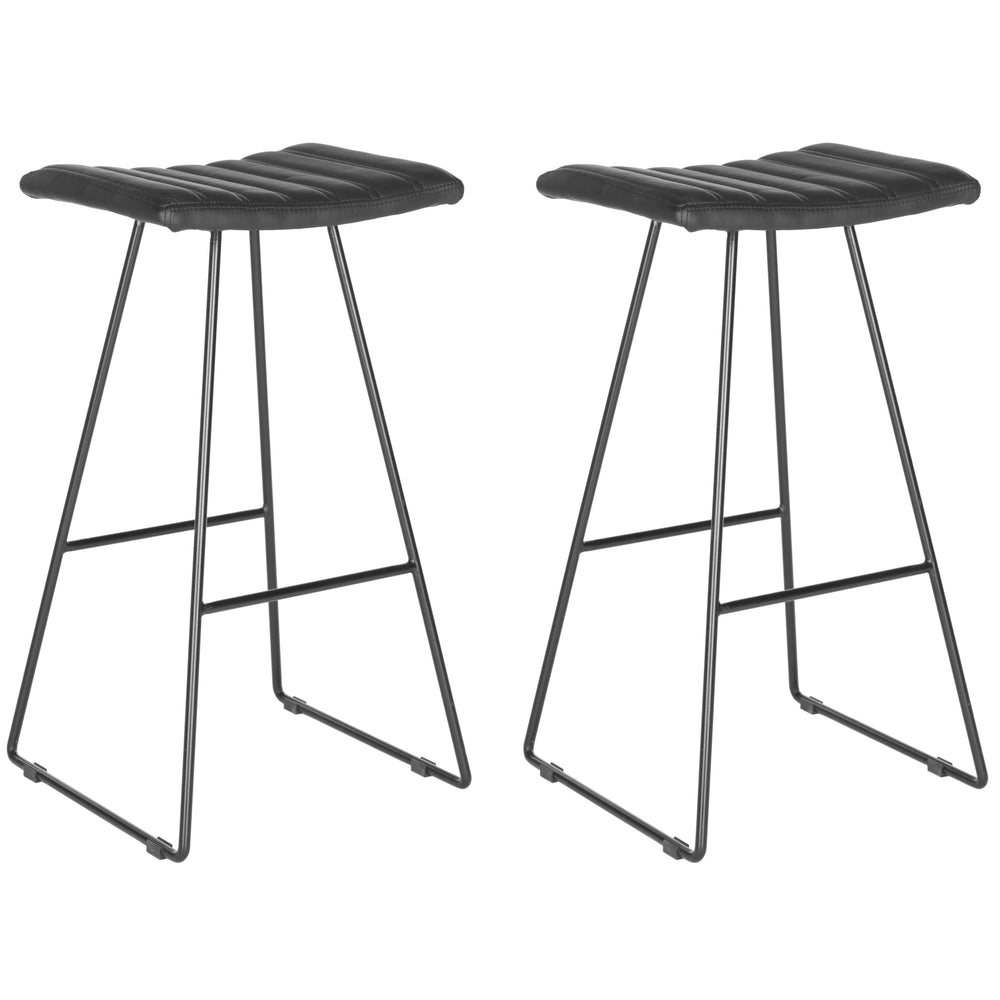 Akito Bar Stool Set of 2 - Stylish Channel-Quilted PU Leather Seats with Sleek Iron Frame Design