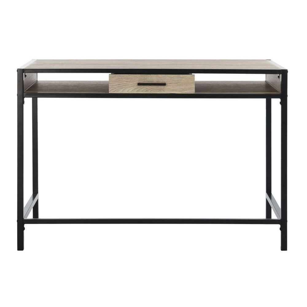 Alan Contemporary Desk with Removable Drawer & Open Shelf - Stylish Oak Finish & Metal Frame