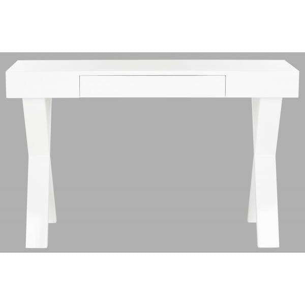 Alessia Vanity Desk - Modern Mid Century Design, One Elegant Drawer, Glossy White Finish, Stylish Iron Legs