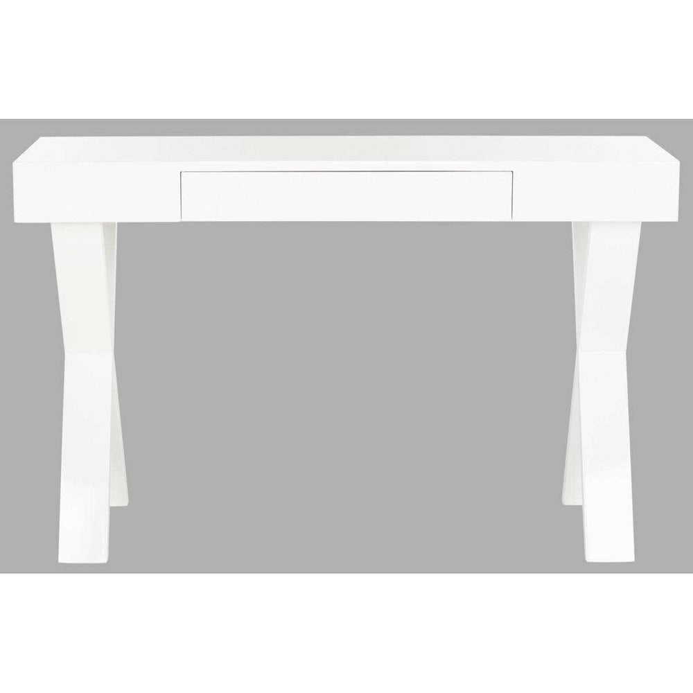 Alessia Vanity Desk - Modern Mid Century Design, One Elegant Drawer, Glossy White Finish, Stylish Iron Legs