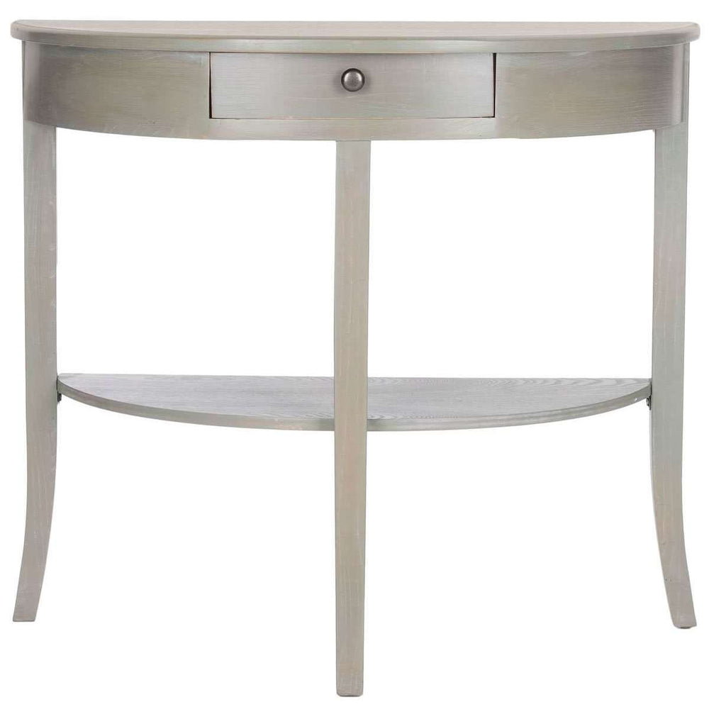 Alex Console Table - Elegant Mission Style Demilune Design with Drawer and Shelf for Entryway or Living Room