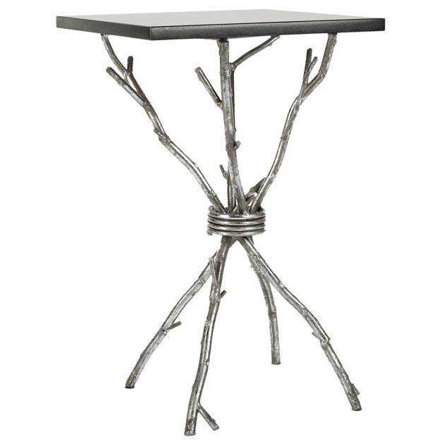 Alexa Accent Table with Black Granite Top & Silver Iron Base - Unique Handcrafted Design!