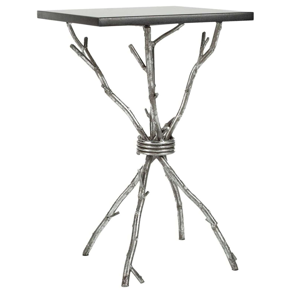 Alexa Accent Table with Black Granite Top & Silver Iron Base - Unique Handcrafted Design!