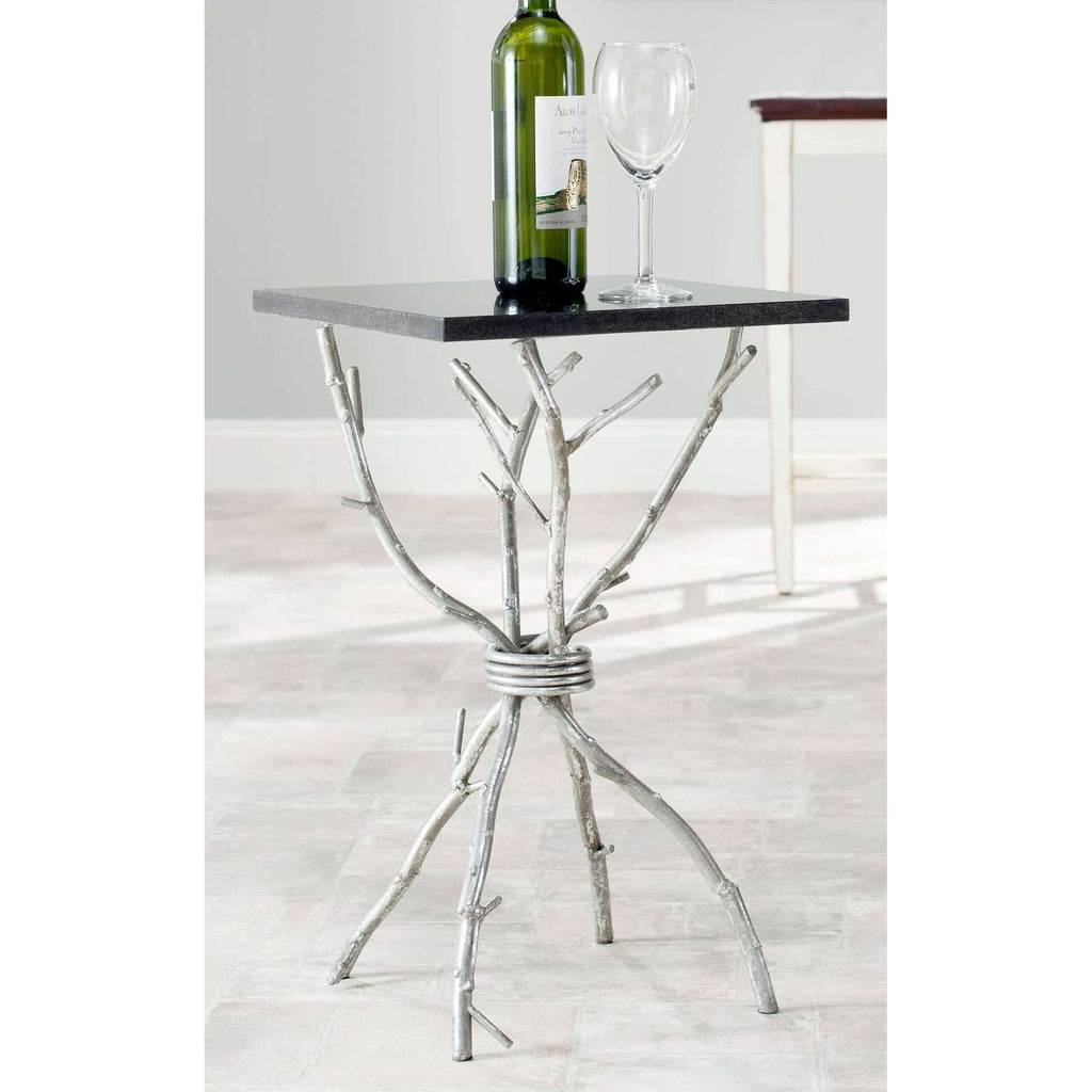 Alexa Accent Table Mabrle Top Black Silver Metal Lacquer Coating Iron
