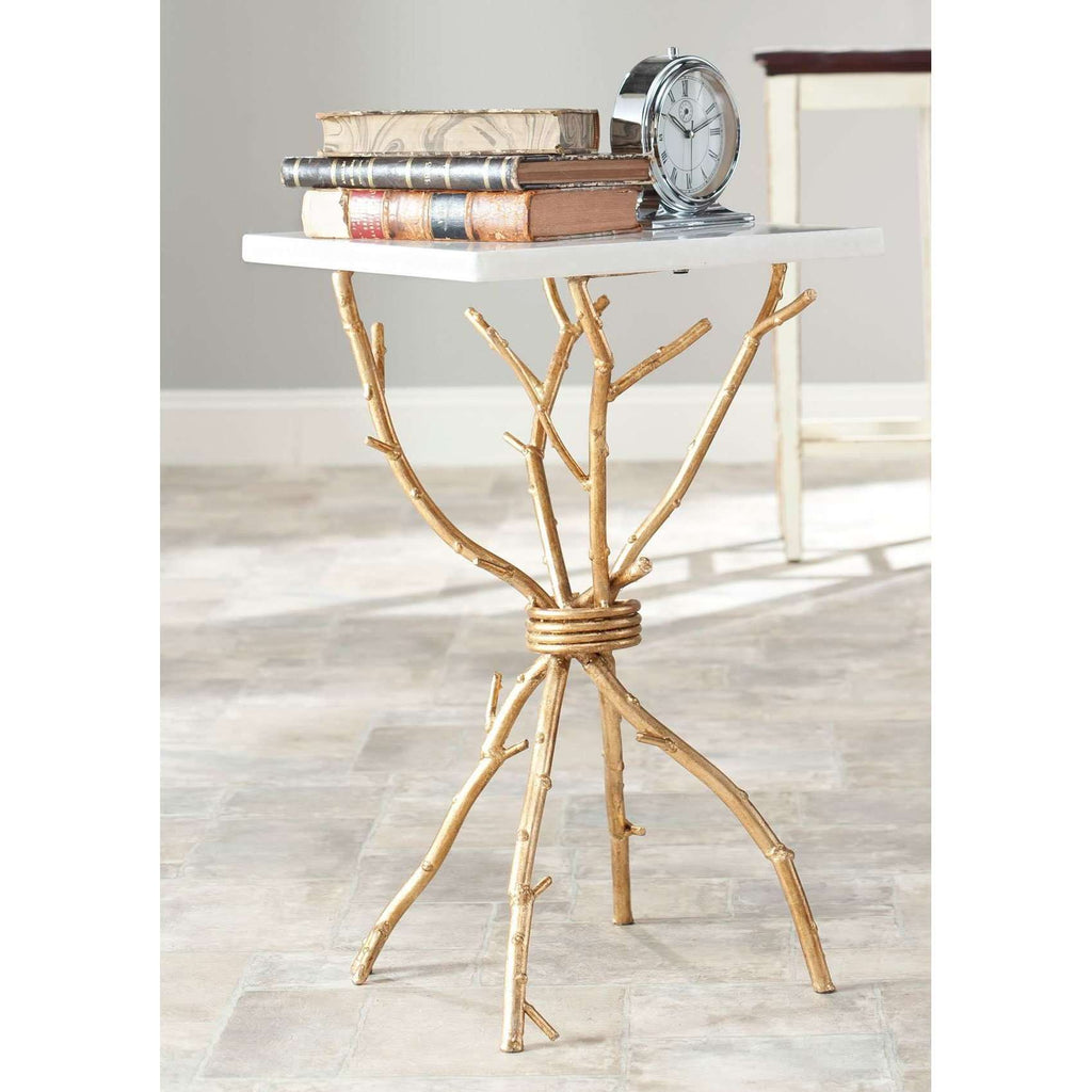 Alexa Accent Table Mabrle Top White Gold Metal Lacquer Coating Iron